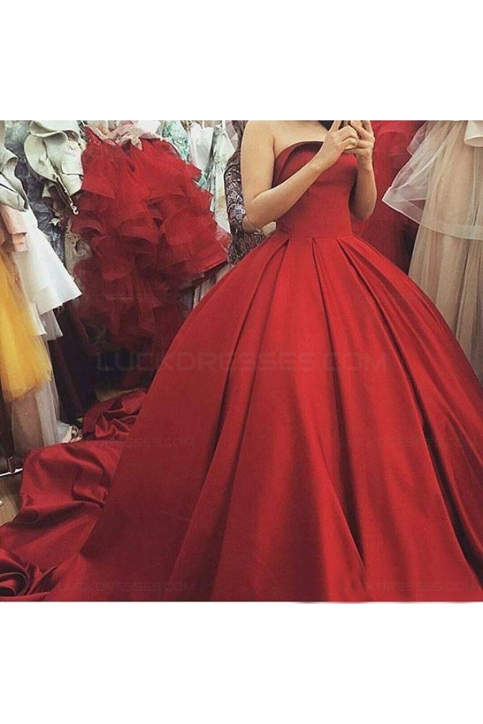 Ball Gown Strapless Long Red Prom Dresses Party Evening Gowns 3020397