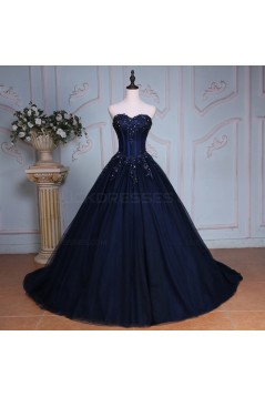 Long Blue Sweetheart Beaded Lace Prom Dresses Party Evening Gowns 3020402