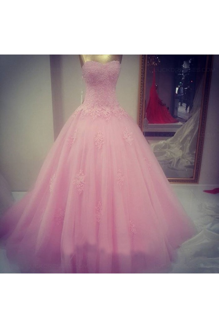 Ball Gown Sweetheart Lace Tulle Long Pink Prom Dresses Party Evening Gowns 3020404