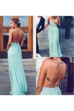 Long Spaghetti Straps Mint Chiffon Prom Dresses Party Evening Gowns 3020416