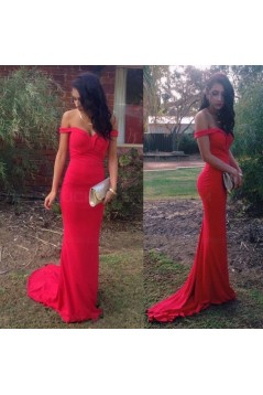 Long Red Mermaid Off-the-Shoulder Prom Dresses Party Evening Gowns 3020418