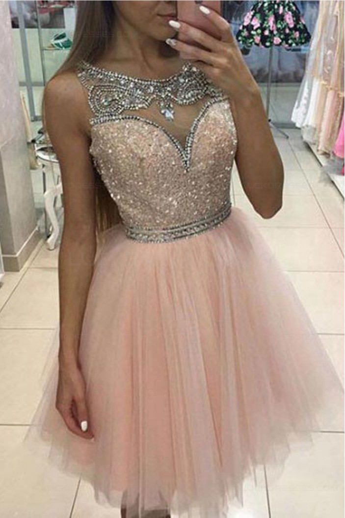 Beaded Short Mini Tulle Homecoming Cocktail Prom Dresses 3020422