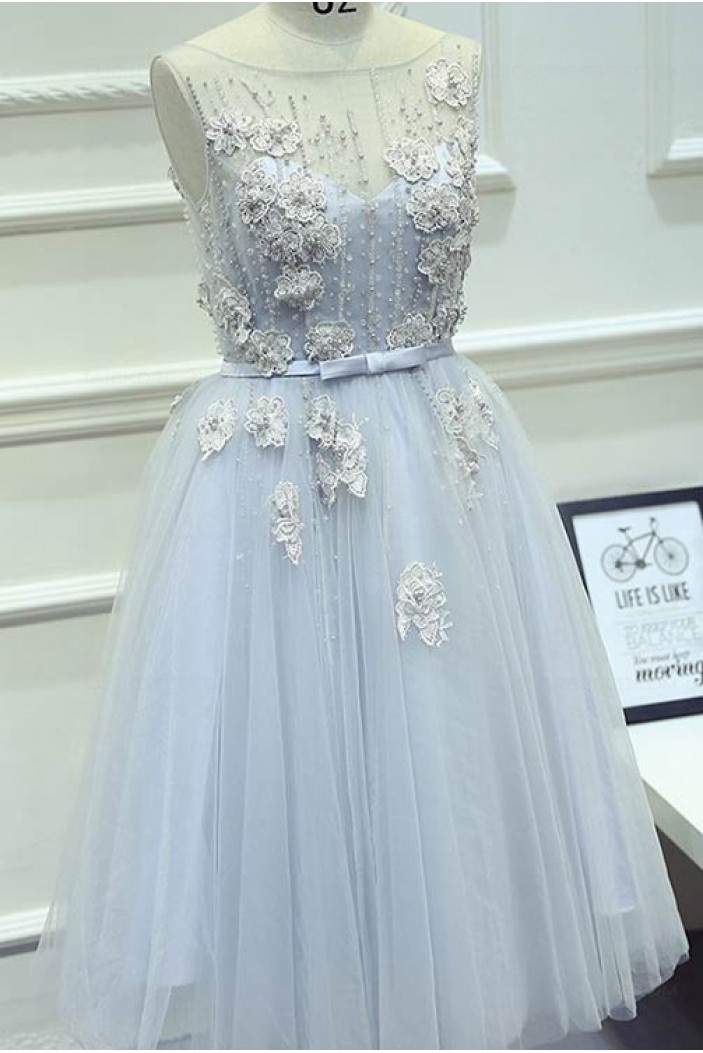 Illusion Neckline Unique Beaded Lace Tulle Prom Dresses Party Evening Gowns 3020423