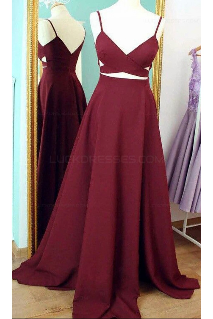 Long Burgundy Spaghetti Straps Prom Dresses Party Evening Gowns 3020427