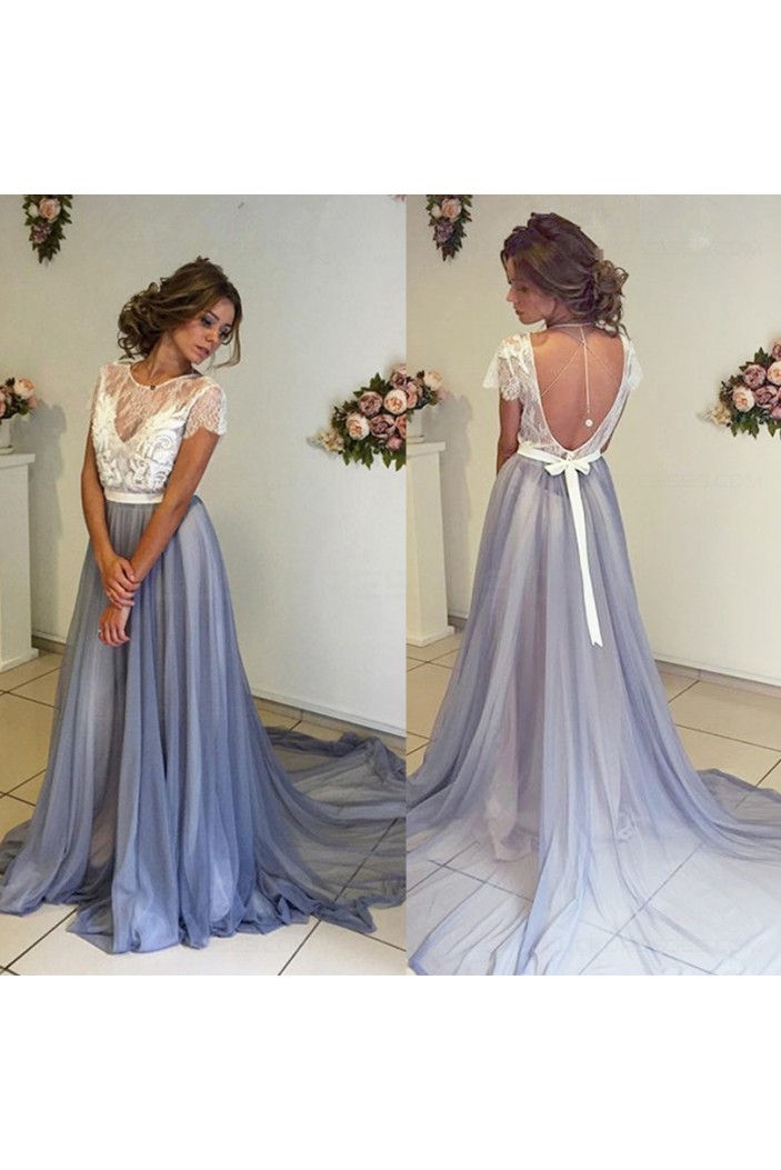 Lace Chiffon Cap Sleeves Long Prom Dresses Party Evening Gowns 3020440