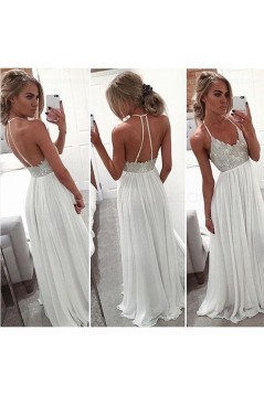 Long White Spaghetti Straps Chiffon Prom Dresses Party Evening Gowns 3020443