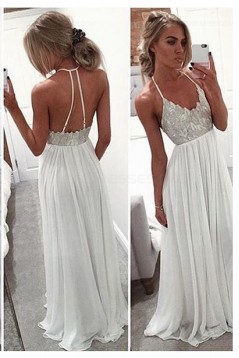 Long White Spaghetti Straps Chiffon Prom Dresses Party Evening Gowns 3020443