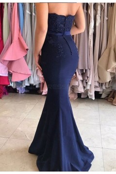 Long Blue Beaded Lace Mermaid Prom Dresses Party Evening Gowns 3020445