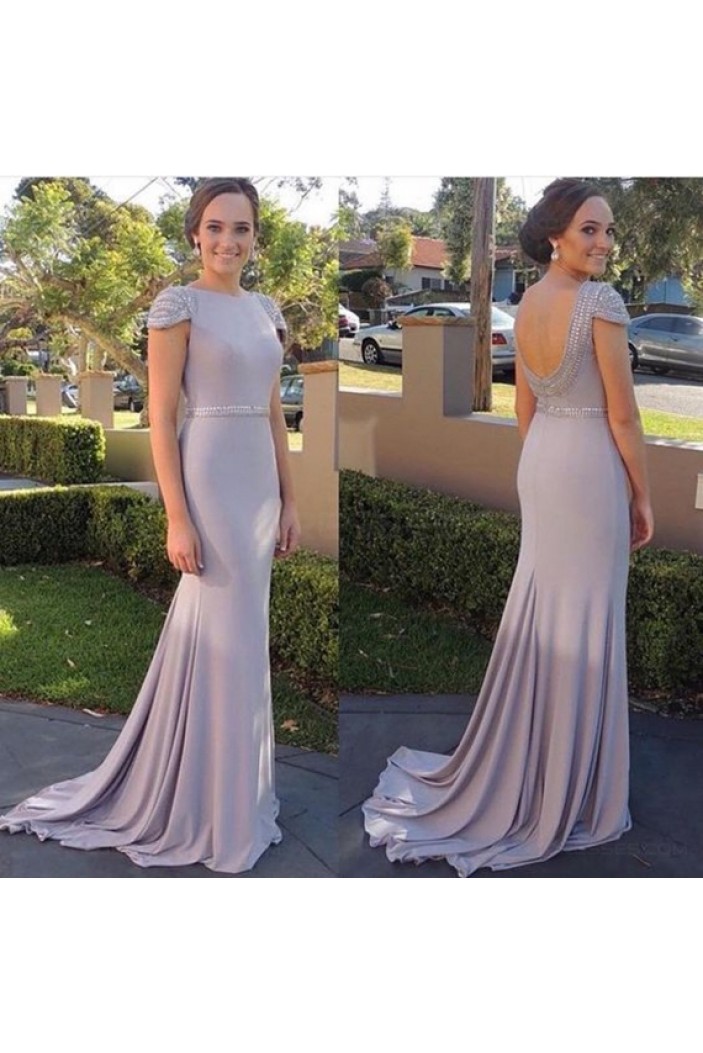 Mermaid Cap Sleeves Beaded Long Prom Dresses Party Evening Gowns 3020448