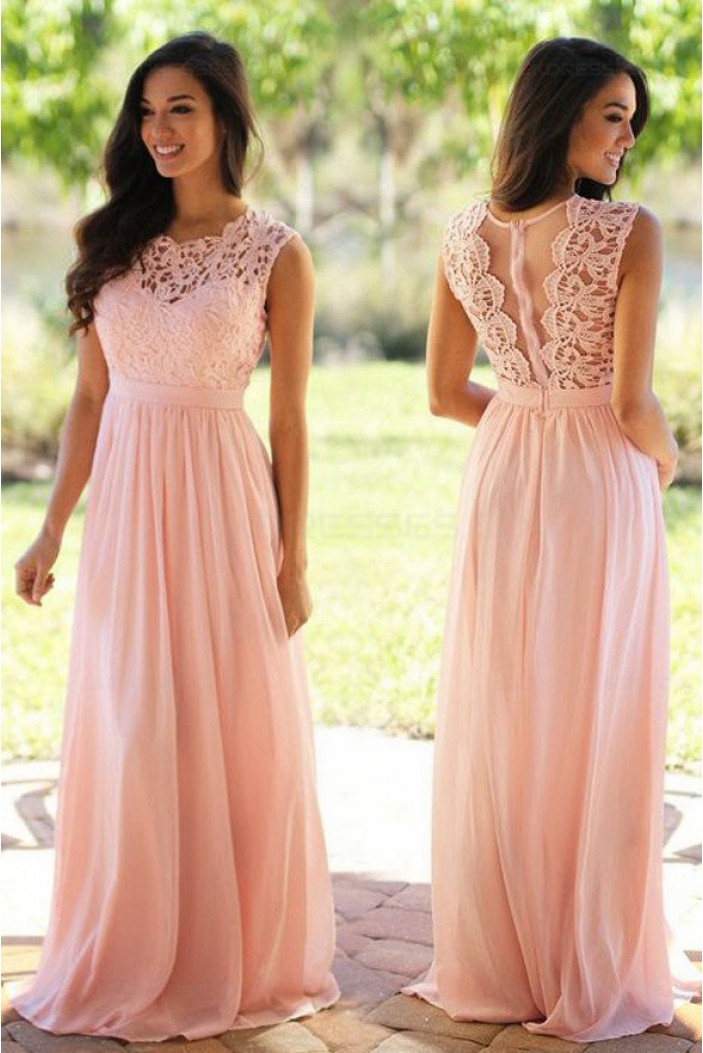 Long Pink Lace Chiffon Prom Dresses Party Evening Gowns 3020470