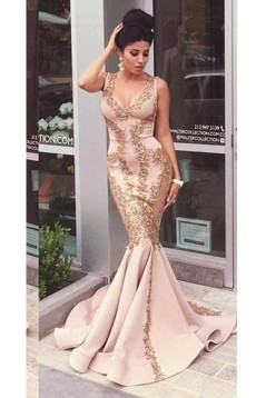 Mermaid Gold Lace Appliques Prom Dresses Party Evening Gowns 3020475