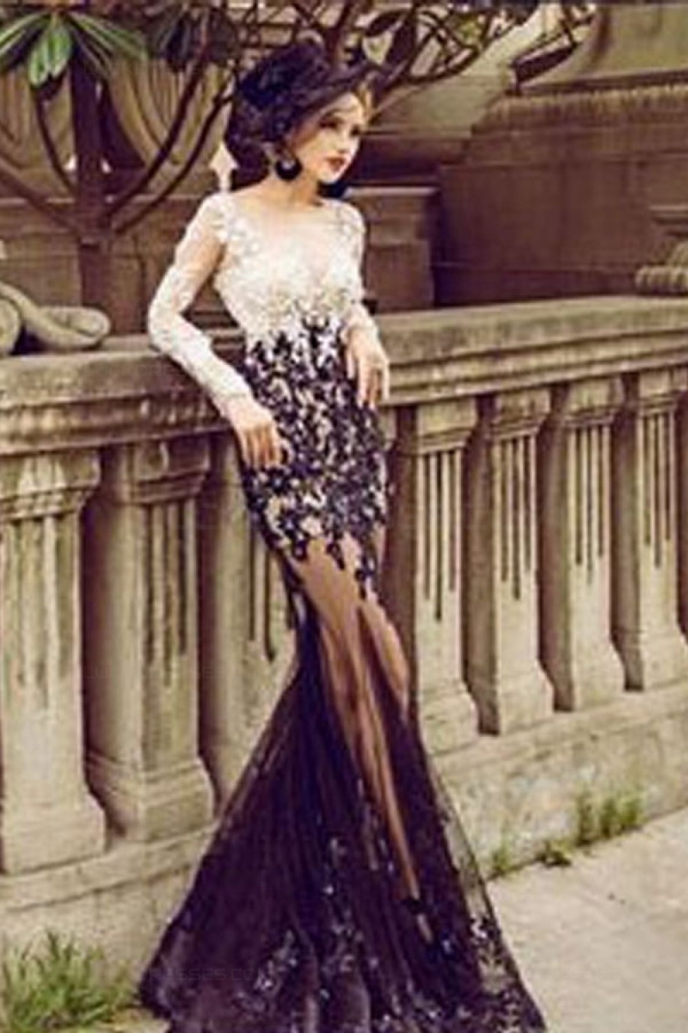 black and white lace gown