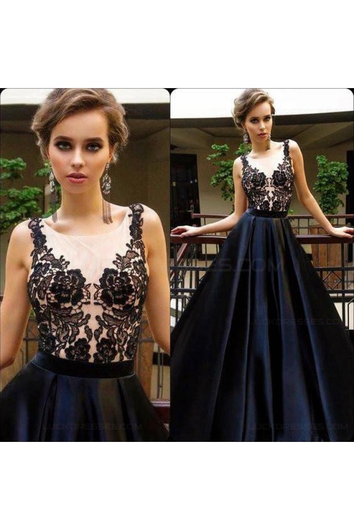 A-Line Long Black Lace Prom Dresses Party Evening Gowns 3020487