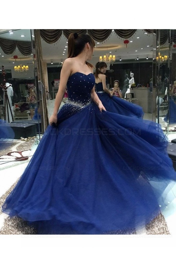 Long Blue Beaded Prom Dresses Party Evening Gowns 3020489