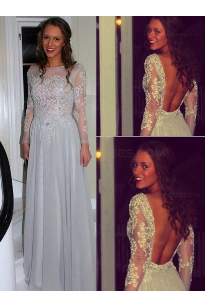 Long Sleeves Beaded Lace Backless Prom Dresses Party Evening Gowns 3020516