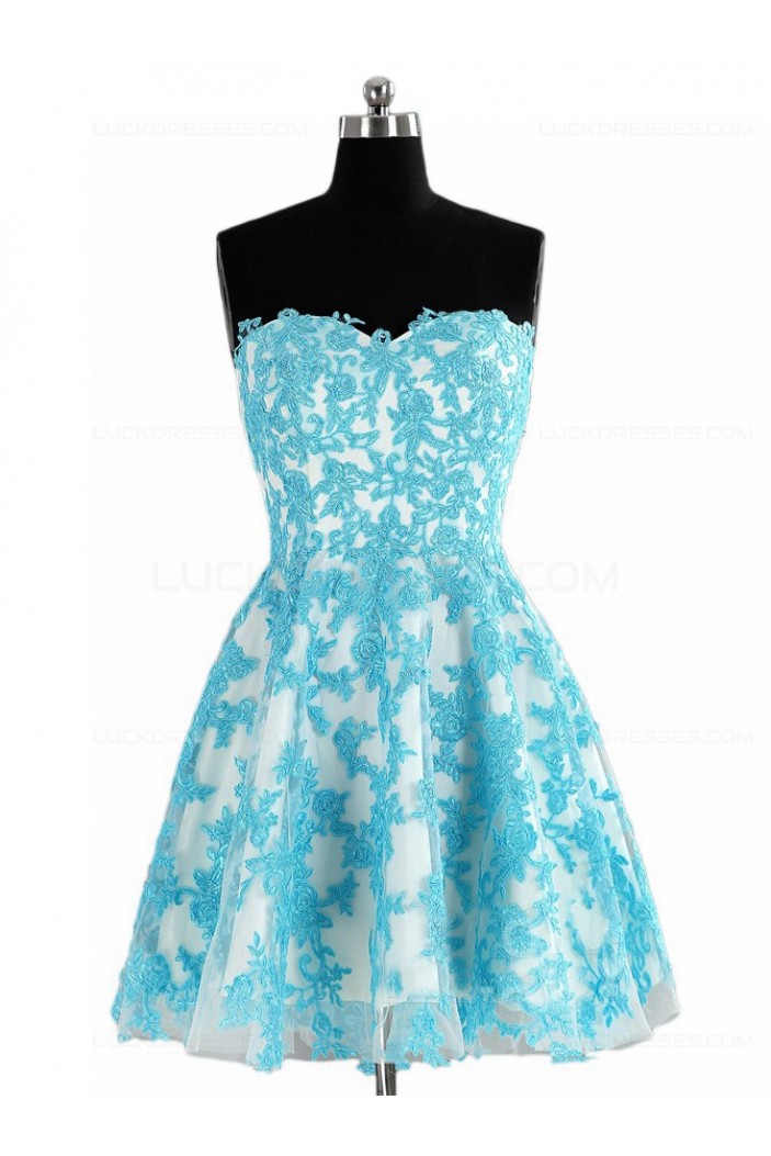 Short Blue Lace Appliques Homecoming Cocktail Prom Dresses 3020528