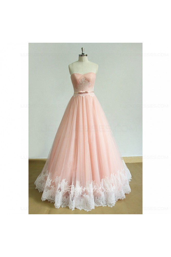 A-Line Long Pink Lace Prom Dresses Party Evening Gowns 3020548