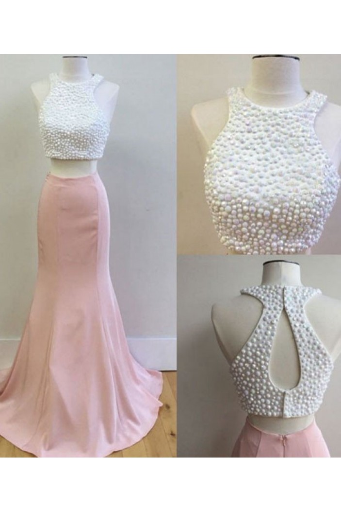 Two Pieces Pink White Prom Dresses Party Evening Gowns 3020549