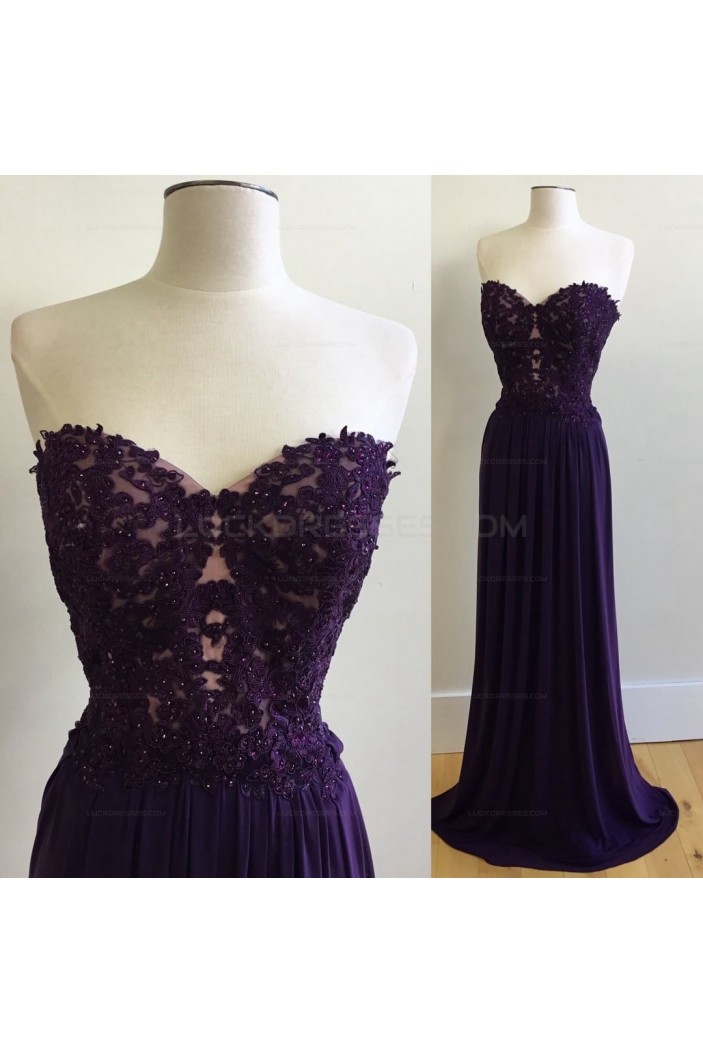 Long Purple Chiffon Long Prom Evening Dresses with Lace Appliques 3020580