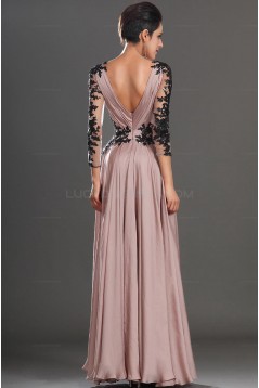 Sexy Long Sleeves V-Neck Prom Evening Dresses with Black Lace Appliques 3020595