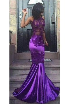 Long Purple Mermaid Lace Prom Evening Party Dresses 3020598