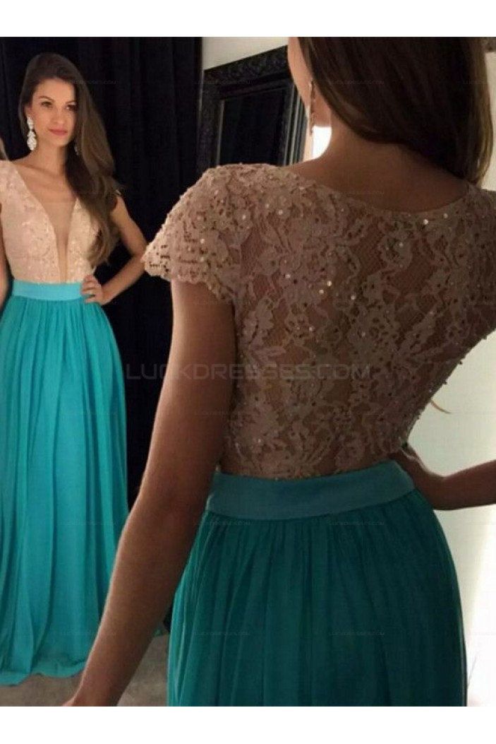 Cap Sleeves Lace Chiffon Long Prom Evening Dresses 3020605