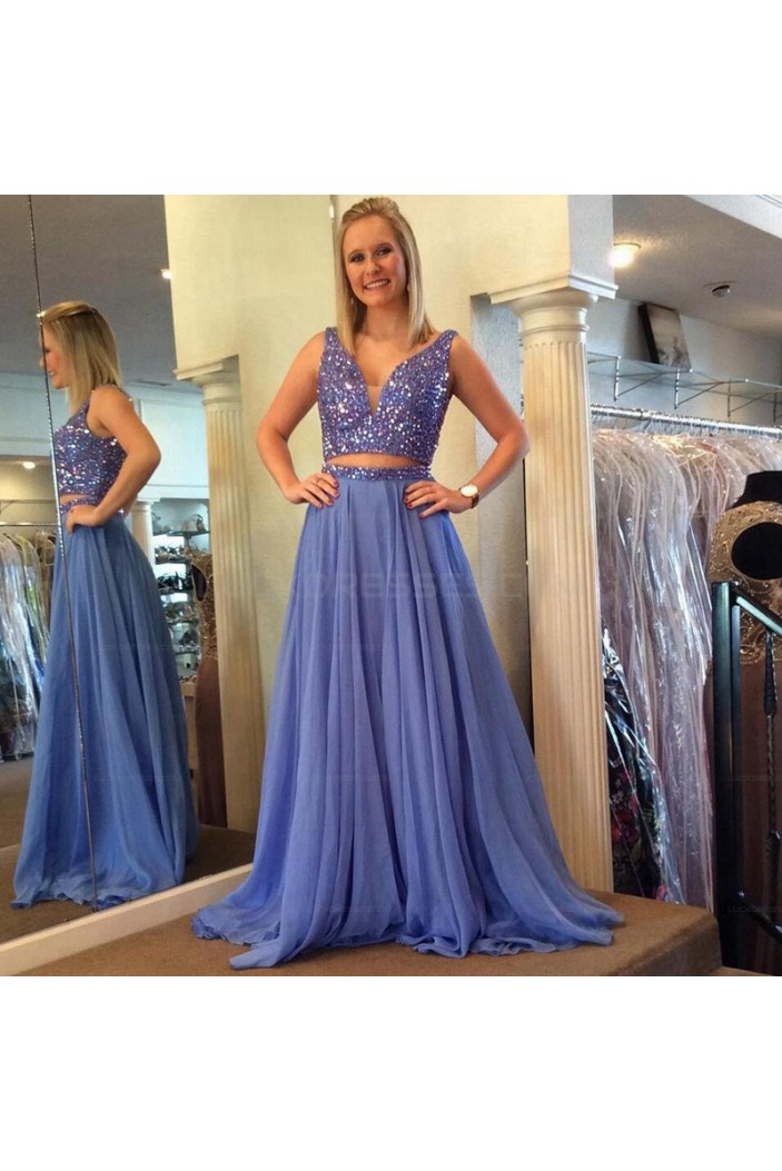 Beaded Two Pieces Long Prom Evening Party Dresses 3020615