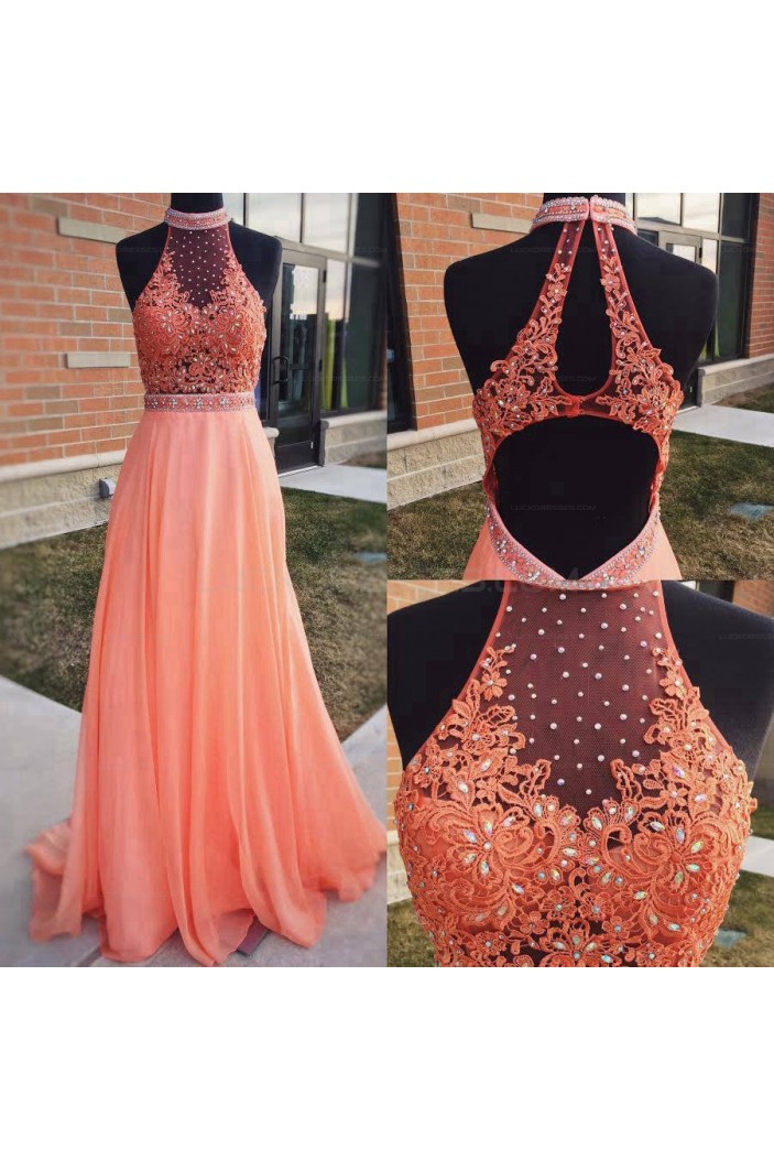 A-Line Beaded Lace Long Prom Evening Party Dresses 3020618