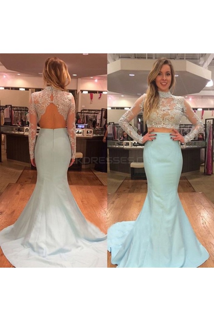 Long Sleeves Two Pieces Mermaid Beaded Lace Prom Evening Party Dresses 3020621