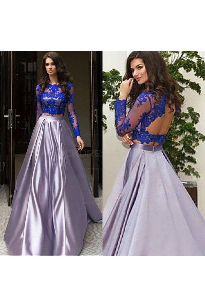 Two Pieces Long Sleeves Lace Prom Evening Party Dresses 3020626