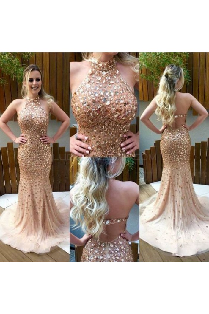 Mermaid Halter Beaded Long Prom Evening Party Dresses 3020645