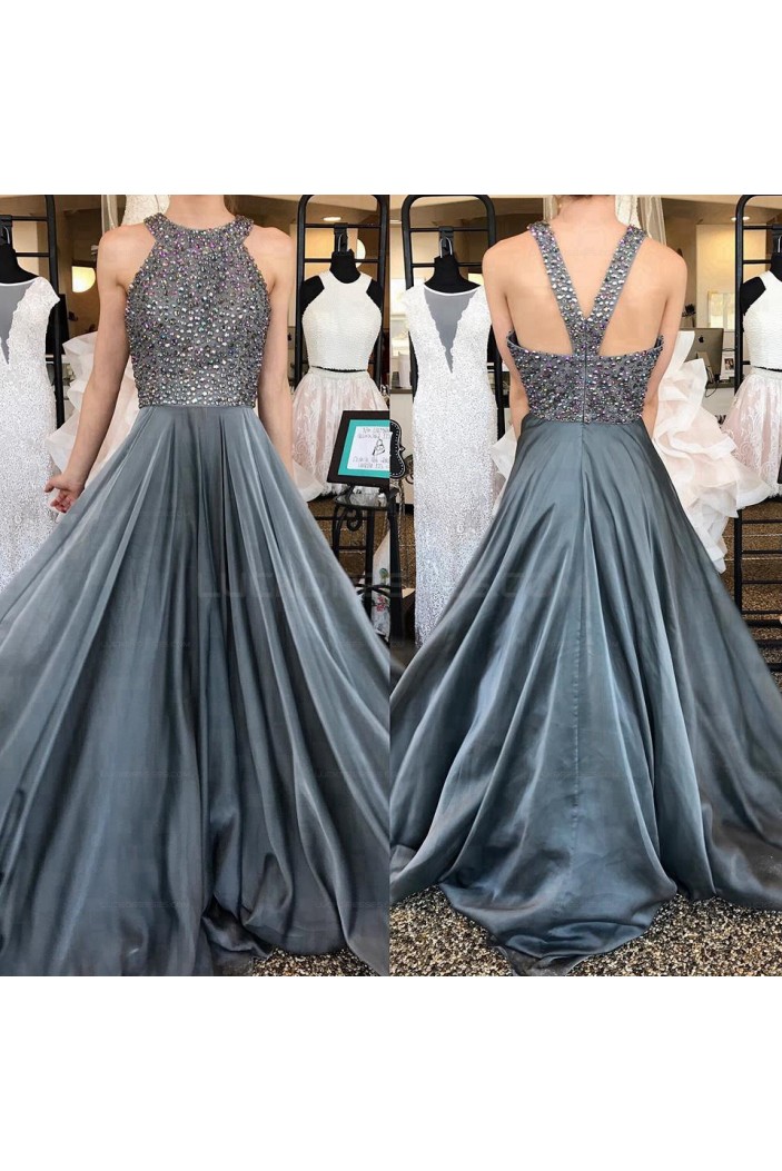 A-Line Beaded Long Prom Evening Party Dresses 3020647