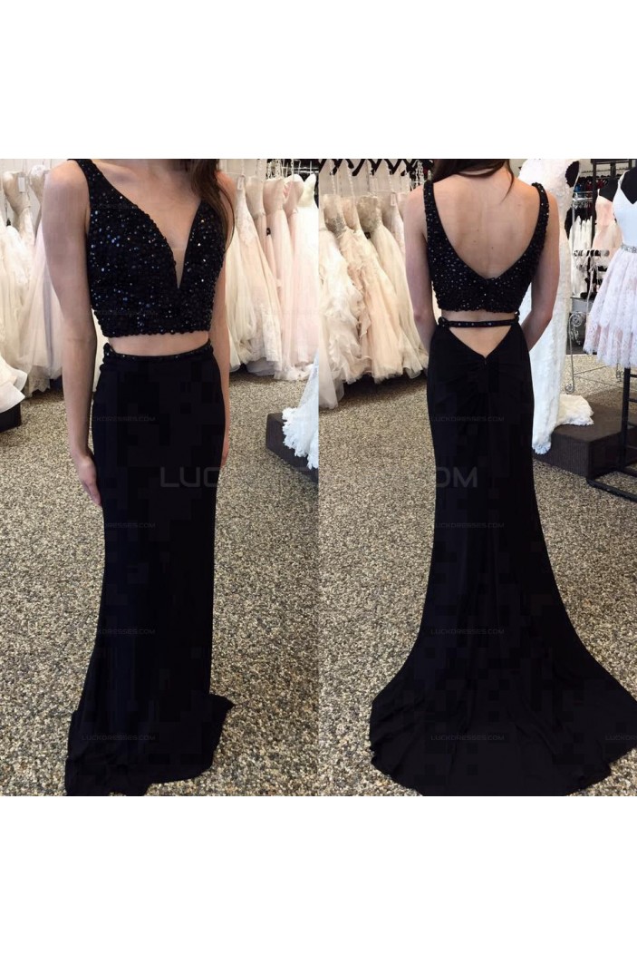 Mermaid Two Pieces Beaded Long Prom Evening Party Dresses 3020648