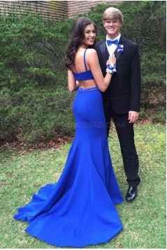 Long Blue Beaded Mermaid Prom Evening Party Dresses 3020655