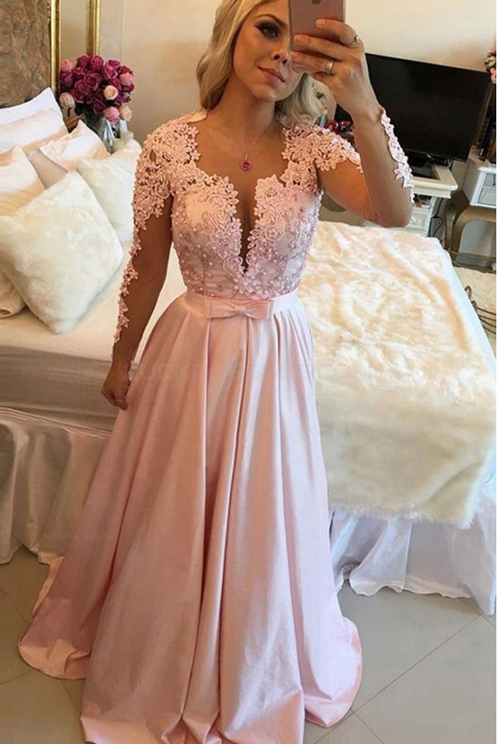 Long Sleeves Beaded Lace Prom Evening Party Dresses 3020663