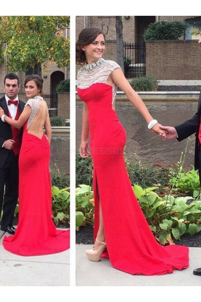 Long Red Beaded Prom Evening Party Dresses 3020667