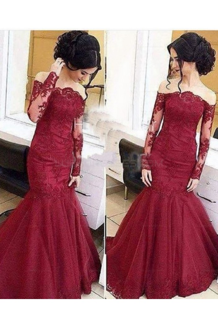 Mermaid Lace Long Sleeves Prom Evening Party Dresses 3020668