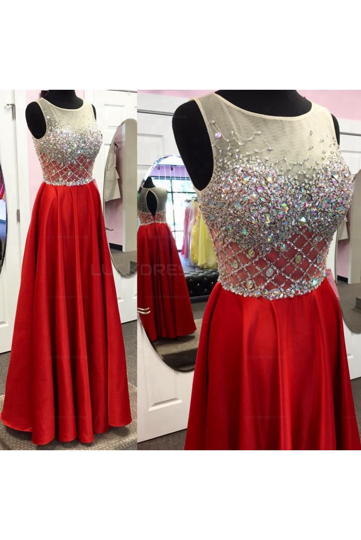 Long Red Beaded Prom Evening Party Dresses 3020675