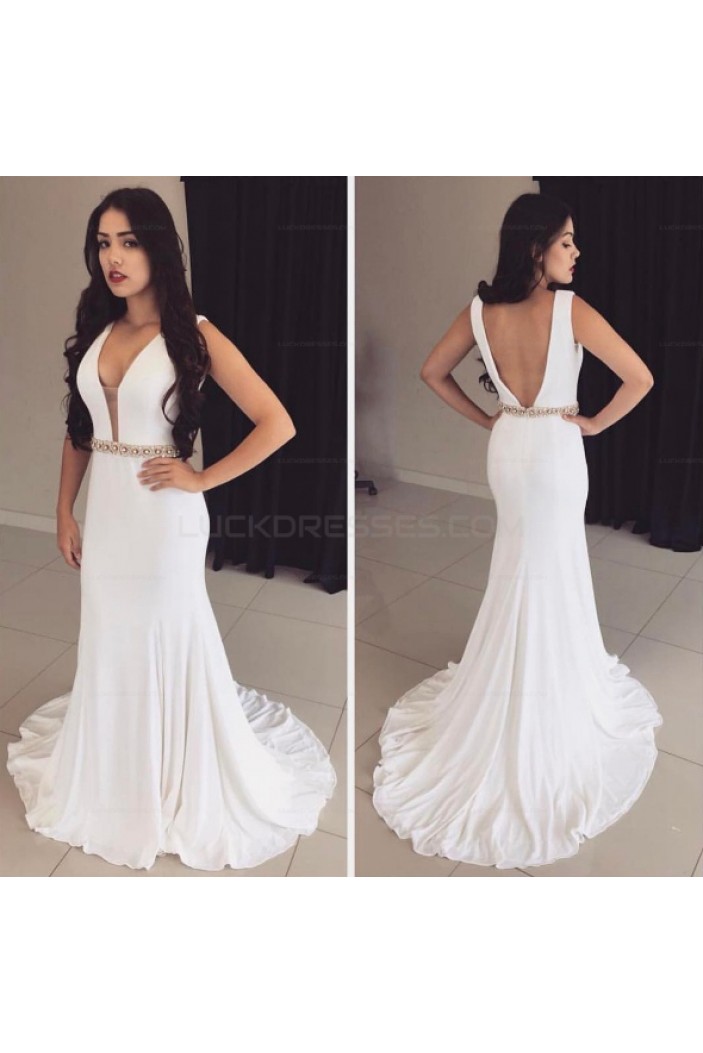 Long White Mermaid Beaded Prom Evening Party Dresses 3020682