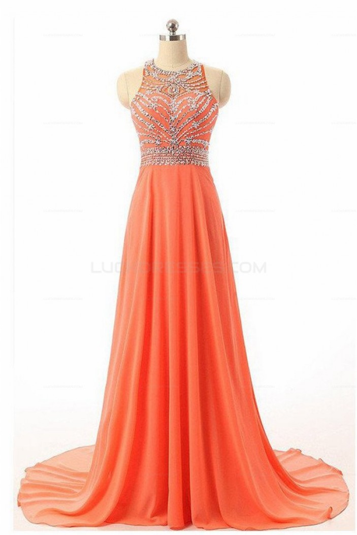 A-Line Beaded Long Chiffon Prom Evening Party Dresses 3020688