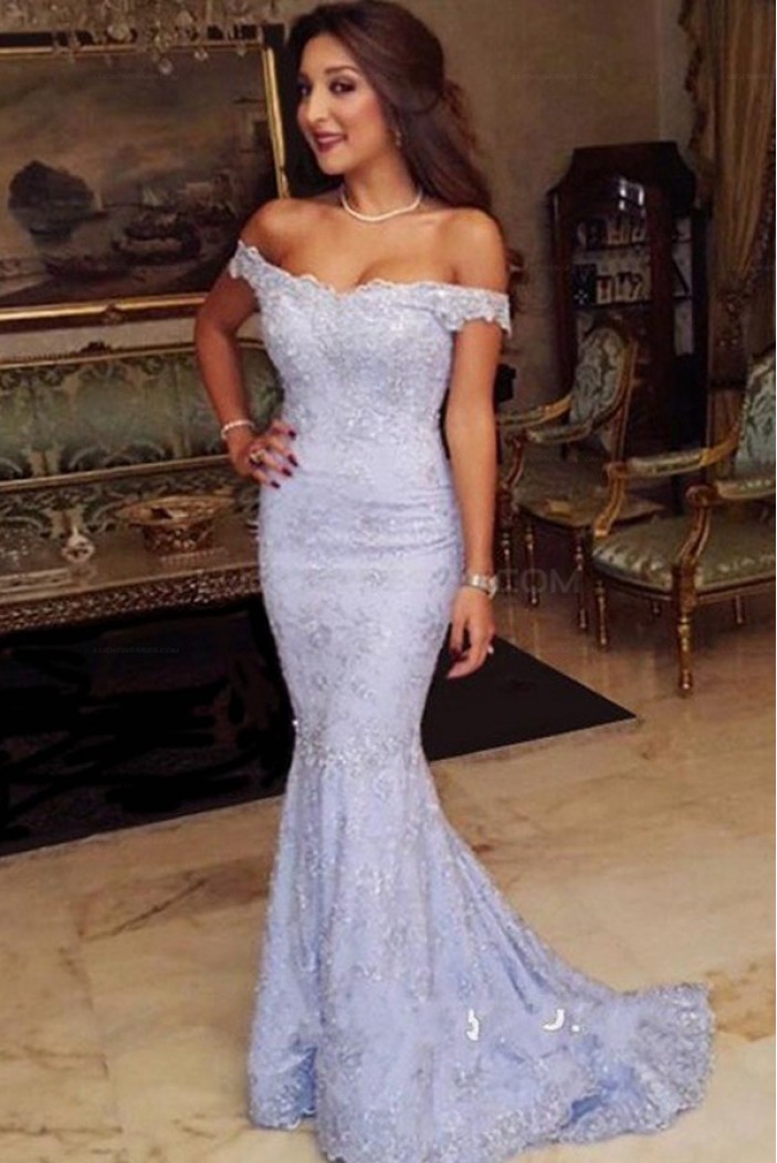 Mermaid Off-the-Shoulder Lace Long Prom Evening Party Dresses 3020690