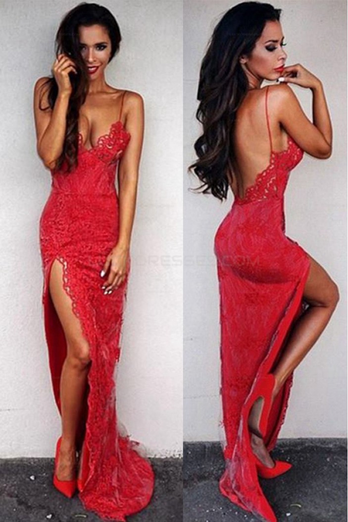 Sexy Long Red Lace Prom Evening Party Dresses 3020693