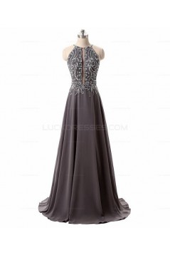 A-Line Beaded Chiffon Long Prom Evening Party Dresses 3020710