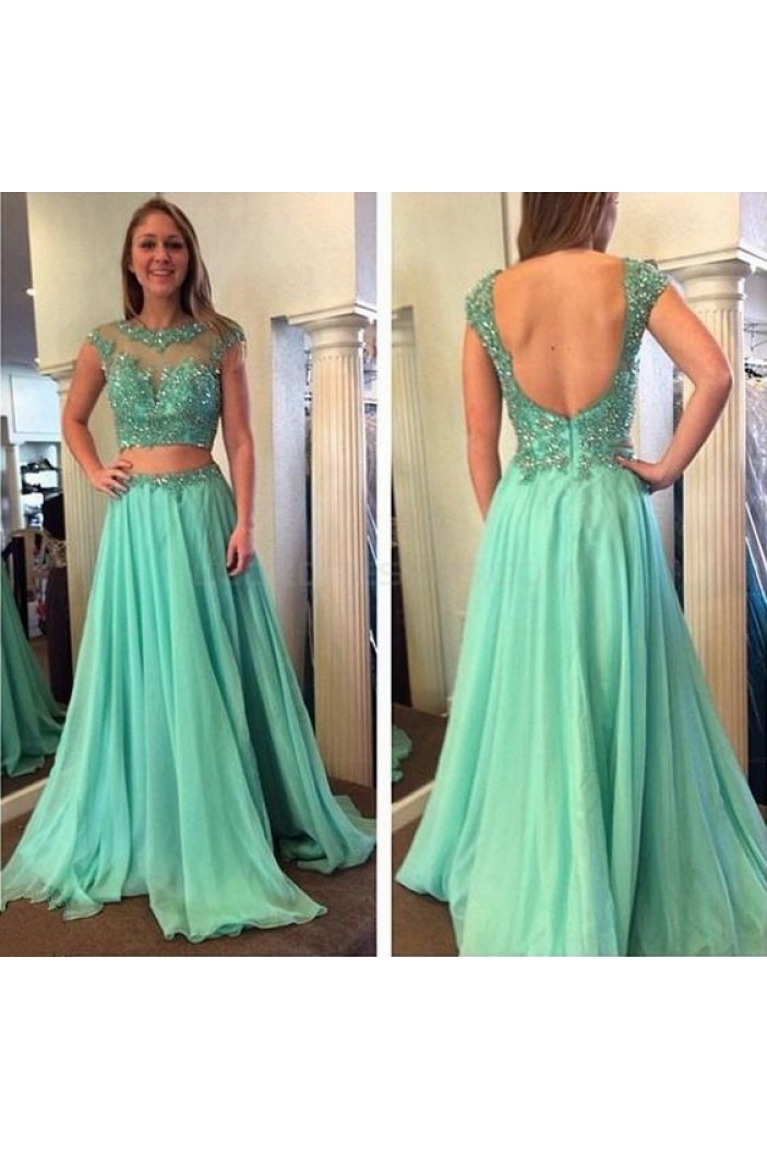 Beaded Lace Appliques and Chiffon Long Prom Evening Party Dresses 3020723