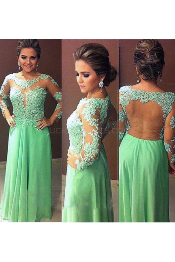 Long Sleeves Lace Appliques and Chiffon Prom Evening Party Dresses 3020724