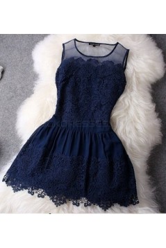 Short Navy Blue Lace Prom Evening Formal Dresses 3020728