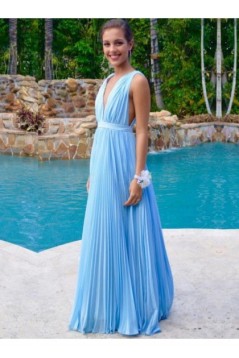 Long Blue V-Neck Prom Evening Formal Dresses 3020730