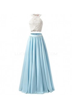 Two Pieces Lace White Blue Long Prom Evening Formal Dresses 3020731