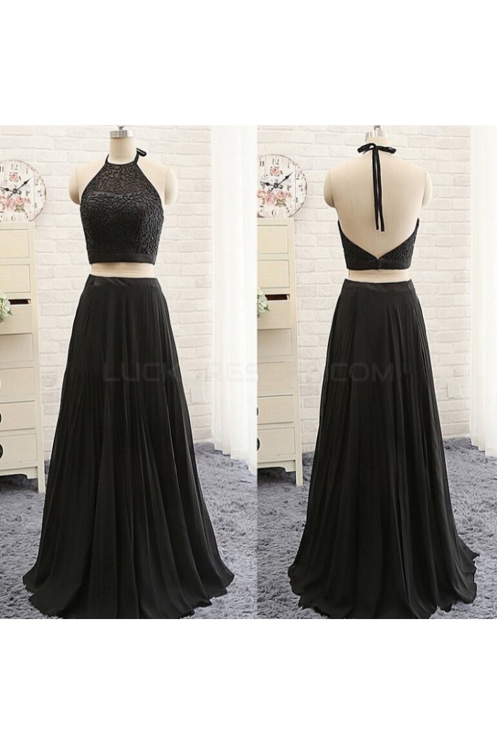 Long Black Lace Chiffon Two Pieces Prom Party Dresses 3020733