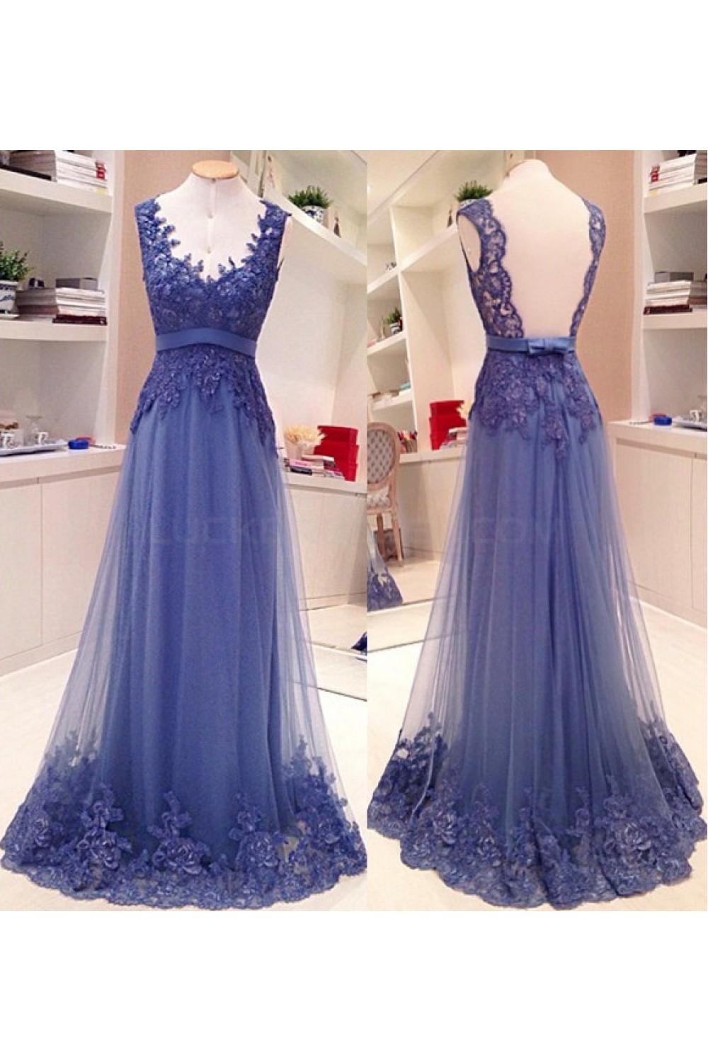 Long Blue Lace Prom Dresses Evening Gowns 3020734